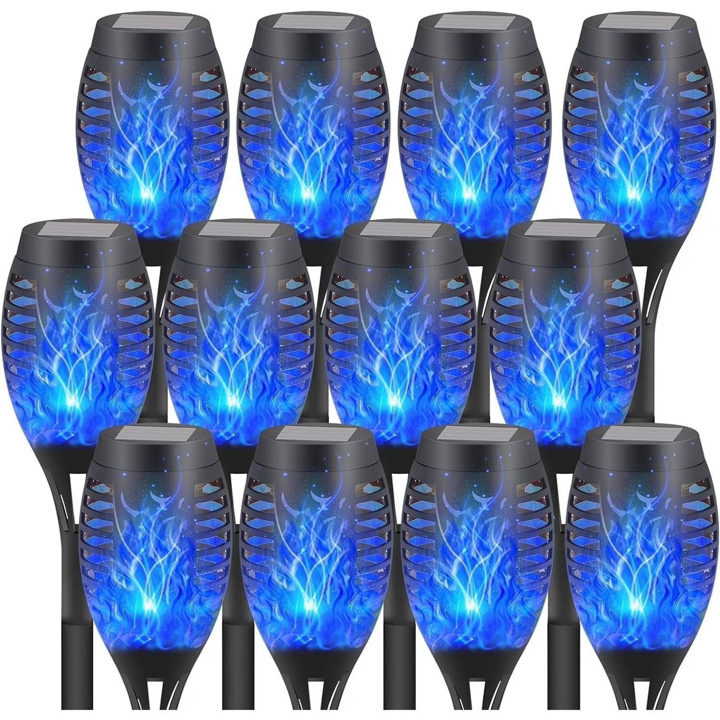 CATGOOD Waterproof LED Flickering Flame Solar Lights, Blue (12 Pack)