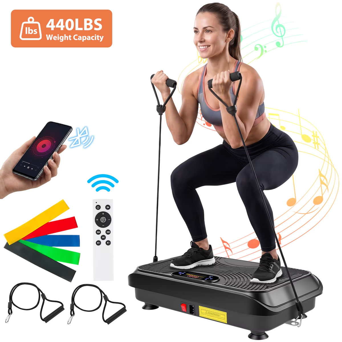 BAOKALER Whole Body Vibration Plate Exercise Machine, Vibration Platform 200 Speed Levels & 10 Preset Programs, Bluetooth Speaker, Resistance Bands & Remote, for Weight Loss & Toning