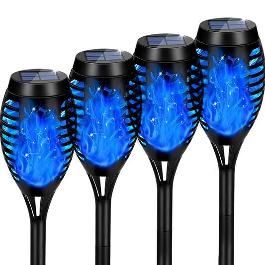 BAOKALER Flickering Flame Solar Lights Outdoor, 4 Pack Solar Garden Stake Lights Outside, LED Landscape & Walkway Blue Lights Waterproof for Outdoor Decor Yard Patio Pathway Holiday