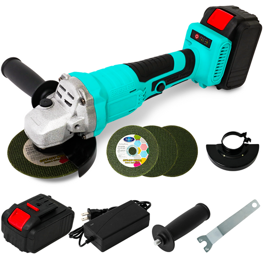 4" 21V 1500mah Electric Brushless Cordless Angle Grinder,Angle Grinder Tool Cutting Tool with 1 Batteries,Charger, and 3 Cutting Discs for Cutting, Polishing, Grinding, and Rust Removal