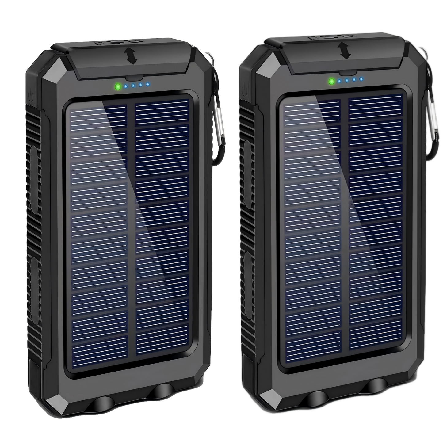 2PK BAOKALER 30000mAh Solar Charger for Cell Phone iPhone, Portable Solar Power Bank with Dual 5V USB Ports, 2 Led Light Flashlight, Compass Battery Pack for Outdoor Camping Hiking(Black)