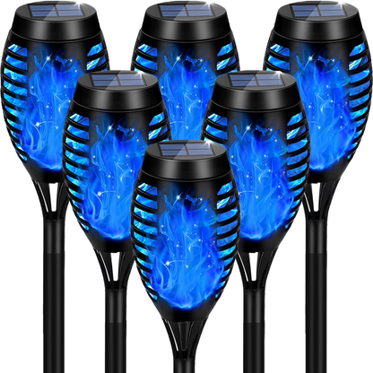 BAOKALER Flickering Flame Solar Lights Outdoor, 6 Pack Solar Garden Stake Lights Outside, LED Landscape & Walkway Blue Lights Waterproof for Outdoor Decor Yard Patio Pathway Christmas Halloween
