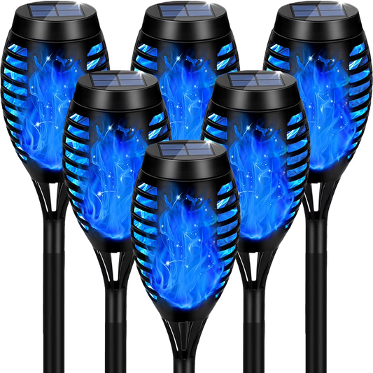 BAOKALER Flickering Flame Solar Lights Outdoor, 6 Pack Solar Garden Stake Lights Outside, LED Landscape & Walkway Blue Lights Waterproof for Outdoor Decor Yard Patio Pathway Christmas Halloween