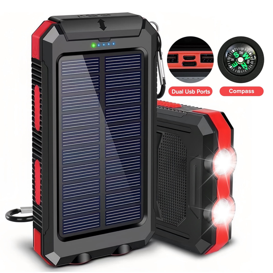 BAOKALER Solar Power Bank, Portable Charger, 20000mAh Solar Charger with LED Flashlight, IP65 Waterproof External Backup Battery Pack Perfect for Camping, Outdoor Activities（Red）