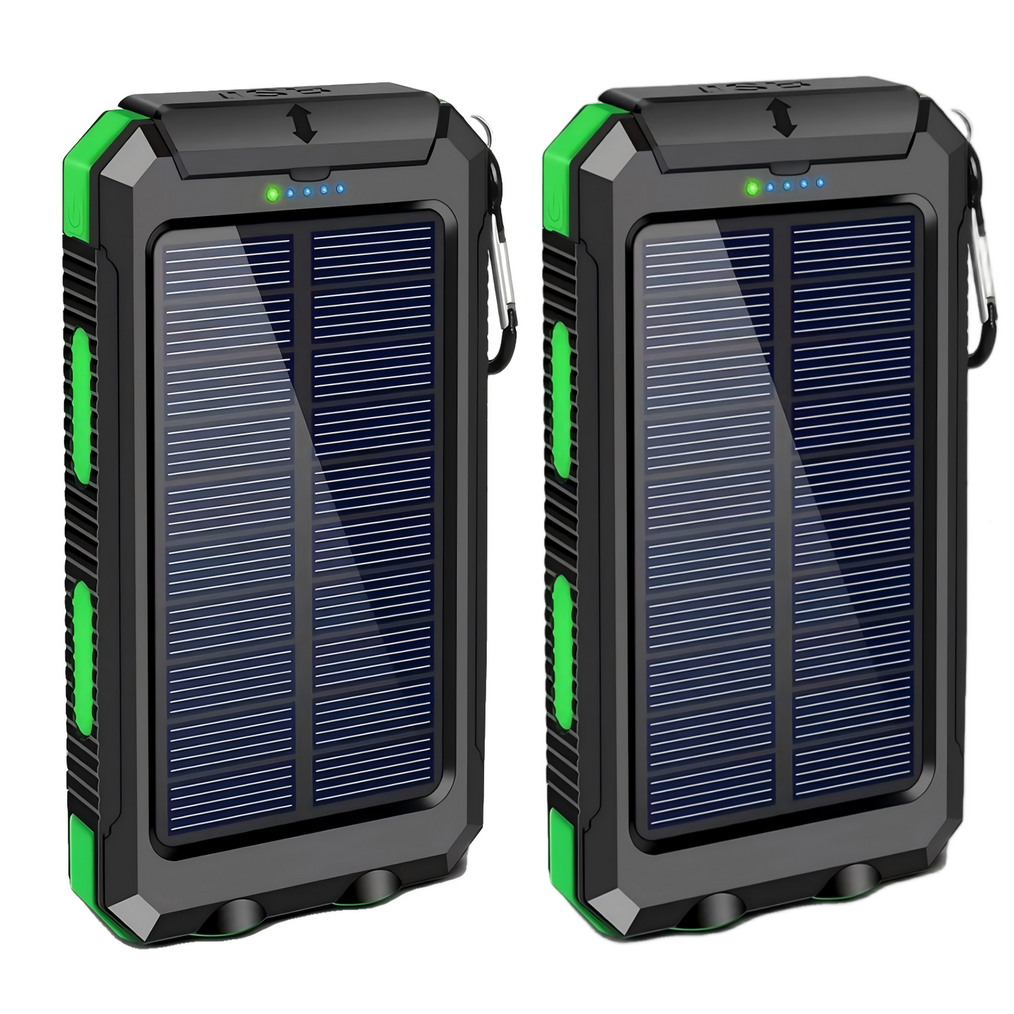 2PK BAOKALER 30000mAh Solar Charger for Cell Phone iPhone, Portable Solar Power Bank with Dual 5V USB Ports, 2 Led Light Flashlight, Compass Battery Pack for Outdoor Camping Hiking(Green)