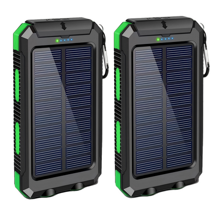 2PK BAOKALER 30000mAh Solar Charger for Cell Phone iPhone, Portable Solar Power Bank with Dual 5V USB Ports, 2 Led Light Flashlight, Compass Battery Pack for Outdoor Camping Hiking(Green)