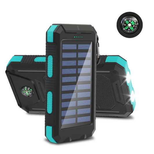 CATGOOD Solar Charger for Cell Phone 20000mAh, Portable Solar Power Bank with Dual 5V USB Ports, 2 Led Light Flashlight, Compass (Blue)