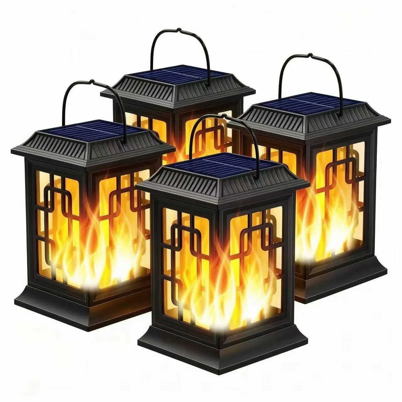 BAOKALER 4?Pack Solar Lantern Outdoor Lights, Waterproof Solar Hanging LED Flickering Flame Lights for Garden, Patio, Pathway, Deck & Yard