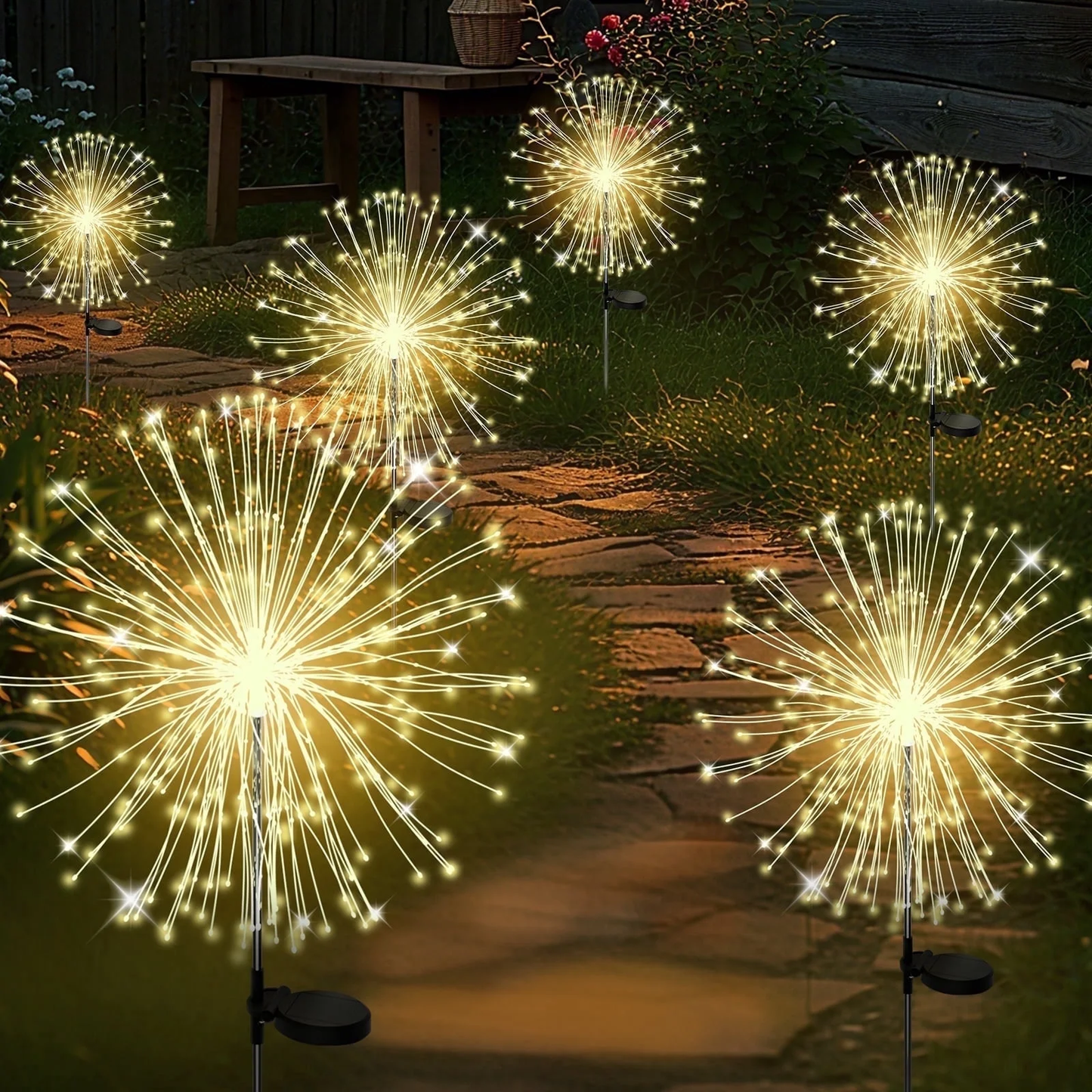 RICAN Solar Garden Lights Outdoor Decorative, 6 Pack Firework Garden Stake Lights Solar Powered, DIY Bendable Copper Wire Waterproof for Garden, Yard, Patio, Flower Bed, Chiristmas Decor