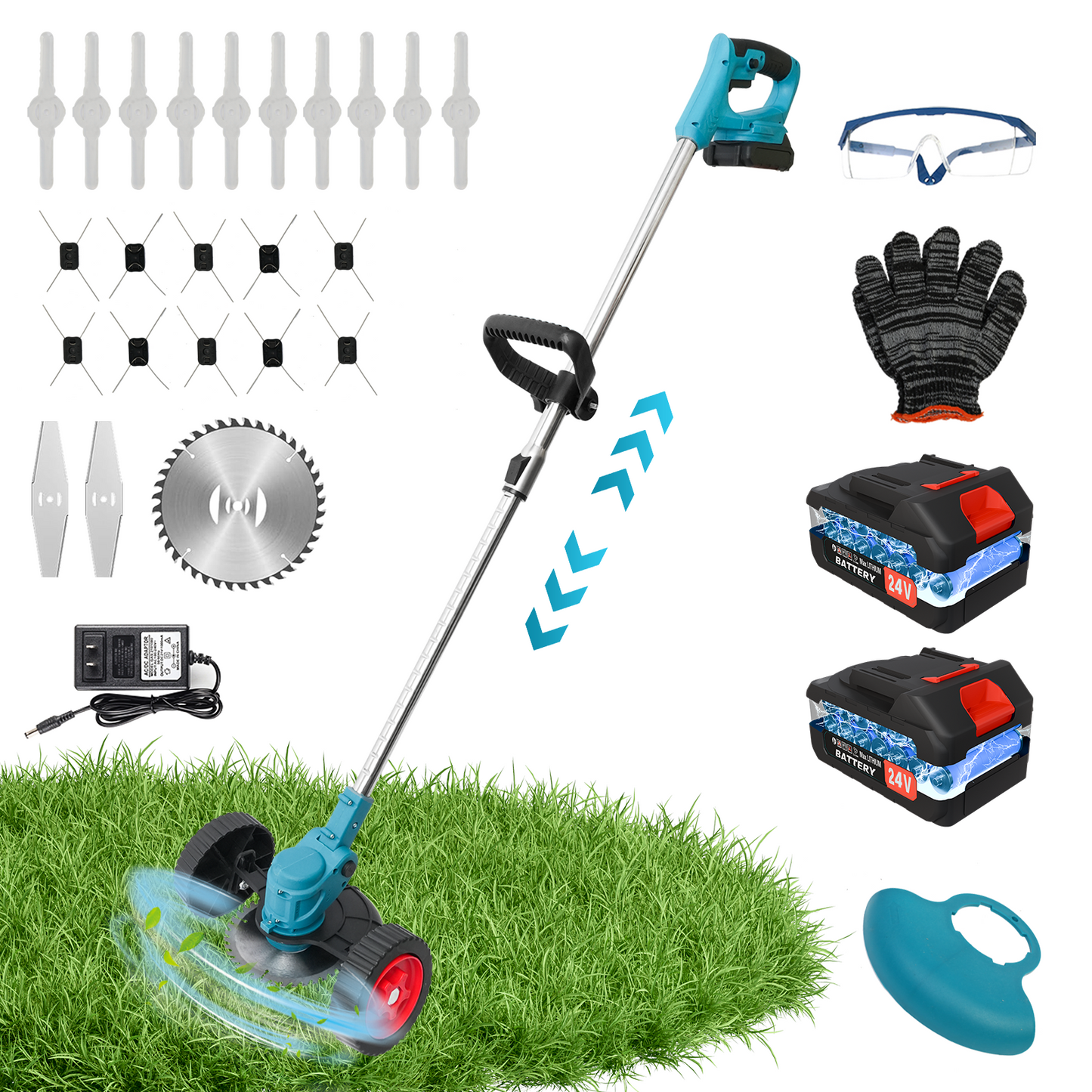 24V 650W Electric Grass Trimmer Cordless W/2 Batteries, 2600MAH Battery Weed Eater, Electric Weed Wacker, Lawn Mower Cordless Pruning Cutter Weed Wacker Garden Trimming Tool