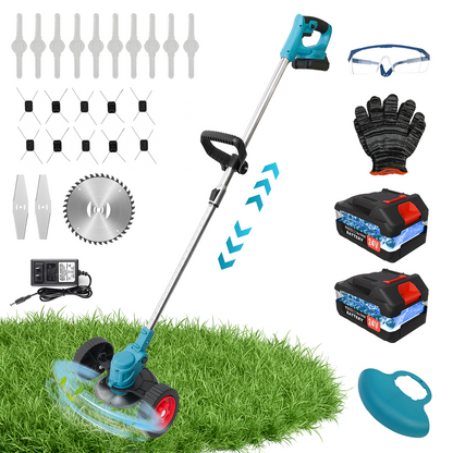 24V 650W Electric Grass Trimmer Cordless W/2 Batteries, 2600MAH Battery Weed Eater, Electric Weed Wacker, Lawn Mower Cordless Pruning Cutter Weed Wacker Garden Trimming Tool