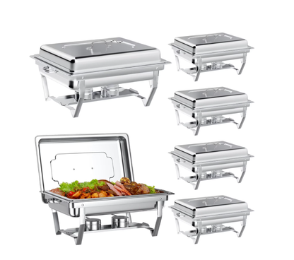 9Qt Chafing Dishes Set Foldable Rectangular Chafer Set, Stainless Steel Food Warmer Set, Full Size for Cooked Food Insulation, 6-Pack