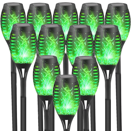 Solar Powered Outdoor Lights, 12 Pack Solar Tiki Torches, Flickering Yard Lights Outdoor Solar Powered Waterproof, Solar Pathway Lights for Garden Decor, Yard Decor, Landscape, Green LED
