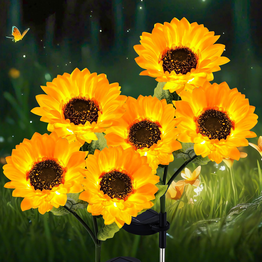 TopZoo 2PCS Solar Lights Outdoor, Three Head LED Sunflower Garden Lights, Waterproof, Auto On/Off Garden Decor Lights for Yard, Pathway, Patio, Porch