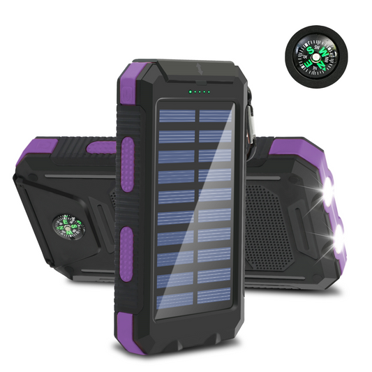 CATGOOD Solar Charger for Cell Phone 20000mAh, Portable Solar Power Bank with Dual 5V USB Ports, 2 Led Light Flashlight, Compass (Purple)