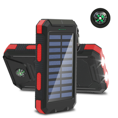 CATGOOD Solar Charger for Cell Phone 20000mAh, Portable Solar Power Bank with Dual 5V USB Ports, 2 Led Light Flashlight, Compass (Red)