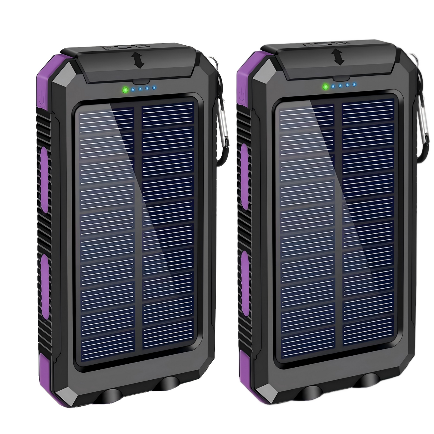 2PK BAKALER 30000mAh Solar Charger for Cell Phone iPhone, Portable Solar Power Bank with Dual 5V USB Ports, 2 Led Light Flashlight, Compass Battery Pack for Outdoor Camping Hiking(Purple)
