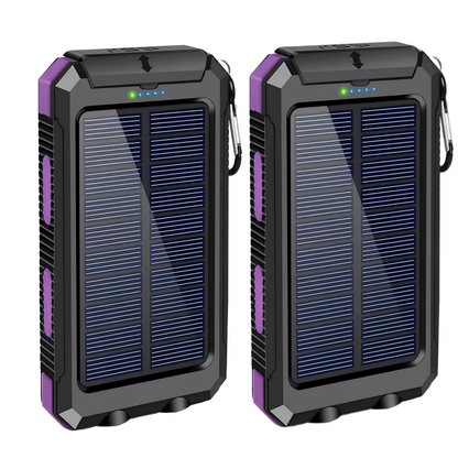 2PK BAKALER 30000mAh Solar Charger for Cell Phone iPhone, Portable Solar Power Bank with Dual 5V USB Ports, 2 Led Light Flashlight, Compass Battery Pack for Outdoor Camping Hiking(Purple)