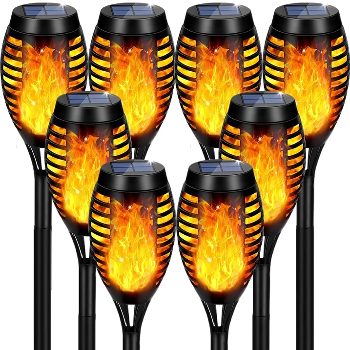 CATGOOD Solar Lights Outdoor Waterproof , 8 packs Tiki Torch Lights with Flickering Flame, Hallowee Decor Lights for Garden, Lawn, Patio, Yard