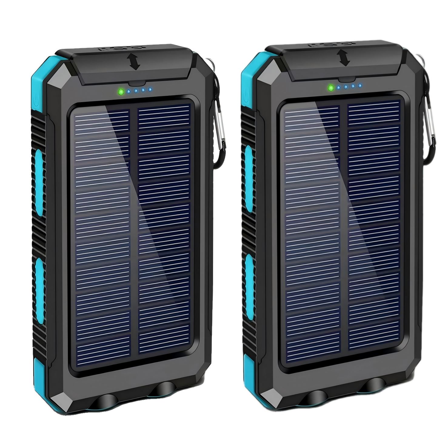 2PK BAOKALER 30000mAh Solar Charger for Cell Phone iPhone, Portable Solar Power Bank with Dual 5V USB Ports, 2 Led Light Flashlight, Compass Battery Pack for Outdoor Camping Hiking(Blue)