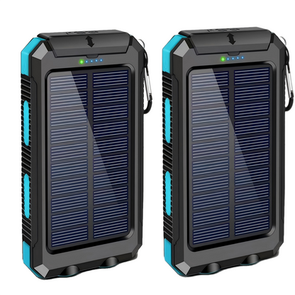 2PK BAOKALER 30000mAh Solar Charger for Cell Phone iPhone, Portable Solar Power Bank with Dual 5V USB Ports, 2 Led Light Flashlight, Compass Battery Pack for Outdoor Camping Hiking(Blue)