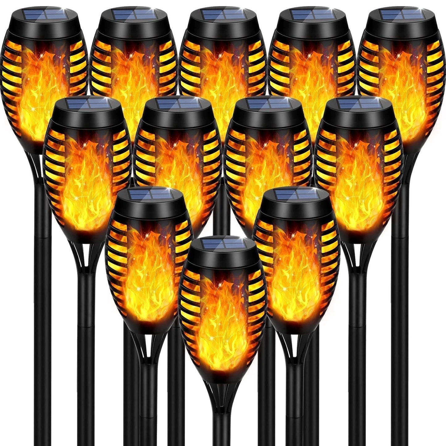 12-Pack Solar Tiki Torch Light with Flickering Flame for Halloween Decorations, Waterproof Outdoor Solar Light Decor for Garden Yard Pathway Patio