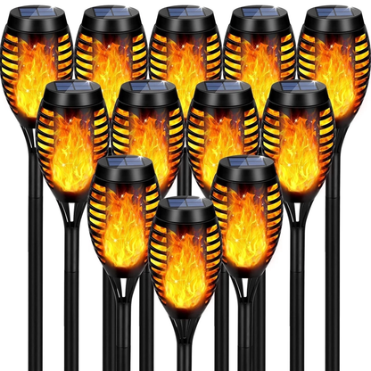 12-Pack Solar Tiki Torch Light with Flickering Flame for Halloween Decorations, Waterproof Outdoor Solar Light Decor for Garden Yard Pathway Patio