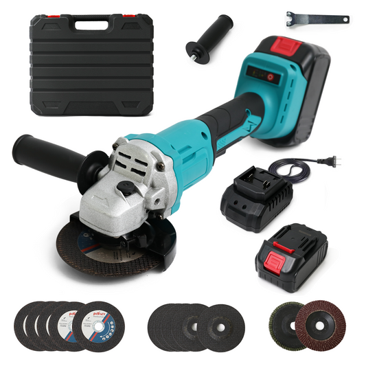 4" 21V 1500mah Electric Brushless Cordless Angle Grinder,Angle Grinder Tool Cutting Tool with 2 Batteries,Charger, and 3 Cutting Discs for Cutting, Polishing, Grinding, and Rust Removal