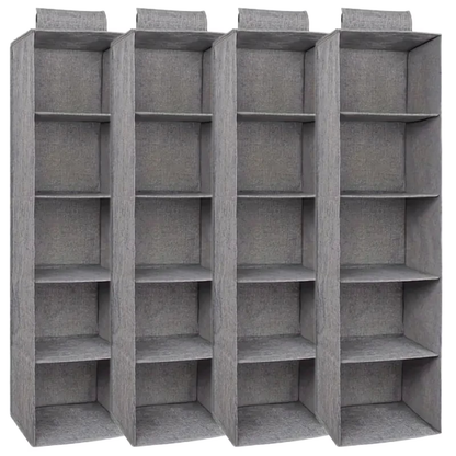 Hanging Closet Organizer, 4 Packs Closet Organizer and Storage, 5-Shelf Closet Hanging Storage Shelves, Closet Organization for Bedroom, Nursery, Diapers, Grey