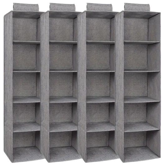 Hanging Closet Organizer, 4 Packs Closet Organizer and Storage, 5-Shelf Closet Hanging Storage Shelves, Closet Organization for Bedroom, Nursery, Diapers, Grey
