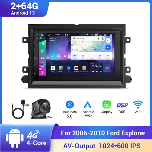 7-Inch Android 13 Carplay Car Stereo Radio for 2006-2010 Ford Explorer, with WIFI GPS Navigation, AHD Camera, and Microphone