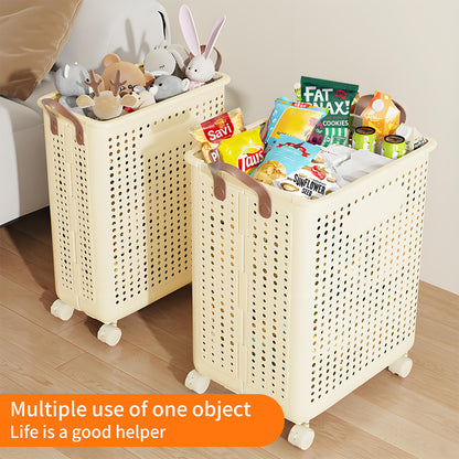 Collapsible Laundry Basket with Wheels and Handle, Plastic Foldable Laundry Hamper, Versatile Portable Storage Basket, Durable and Practical for Laundry and Bathroom