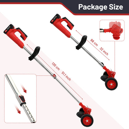 Electric Cordless Grass Trimmer, Cordless Weed Eaters Wacker, 24V 650W Battery Operated String Trimmer Mower, Weed Lawn Edger Eater, Electric Grass Cuting Machine with Wheels