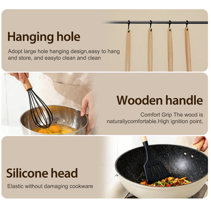 Silicone Cooking Utensils Set, Heat Resistant Kitchen Cooking Utensils Set, 12 PCS Handle Silicone Kitchen Gadgets Utensil Set, Black