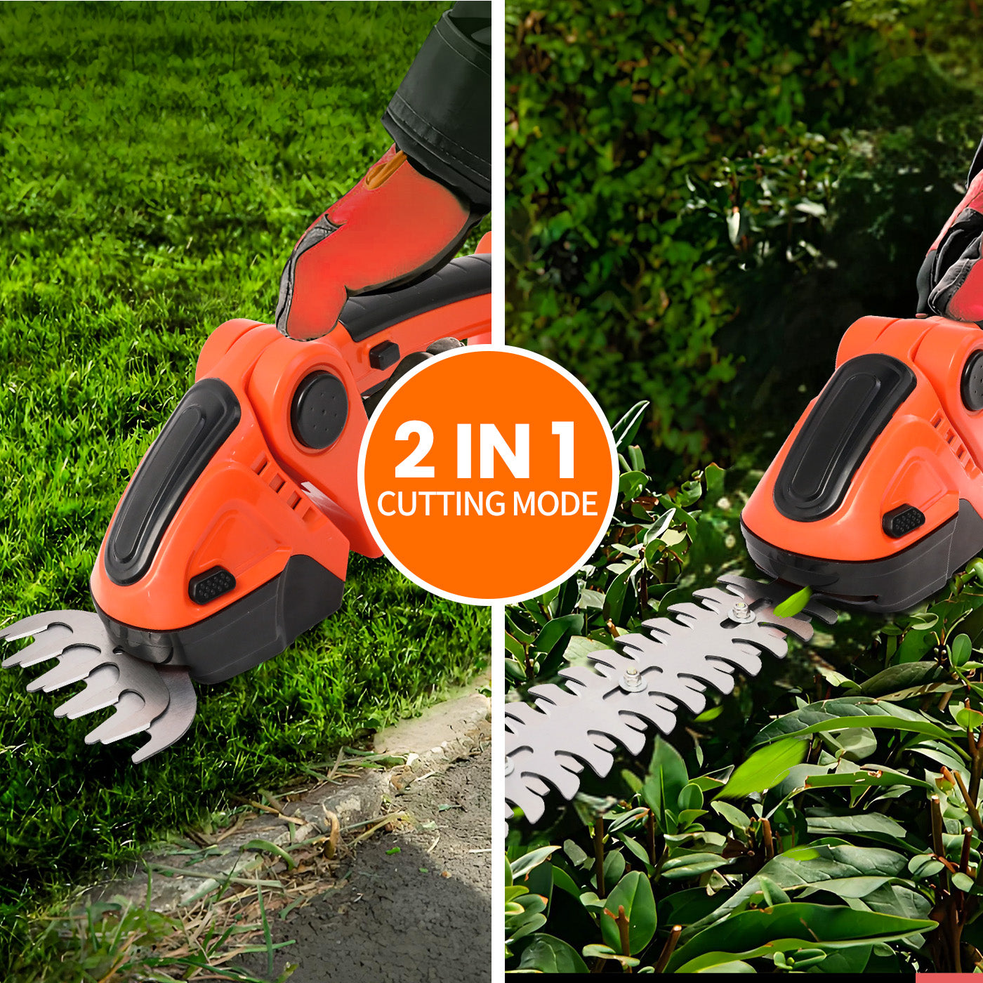 2-in-1 Cordless Hedge Trimmer, 24V Electric Hedge Trimmer with 2 Batteries and Charger for Garden and Lawn Maintenance, Orange