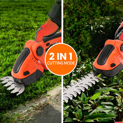 2-in-1 Cordless Hedge Trimmer, 24V Electric Hedge Trimmer with 2 Batteries and Charger for Garden and Lawn Maintenance, Orange