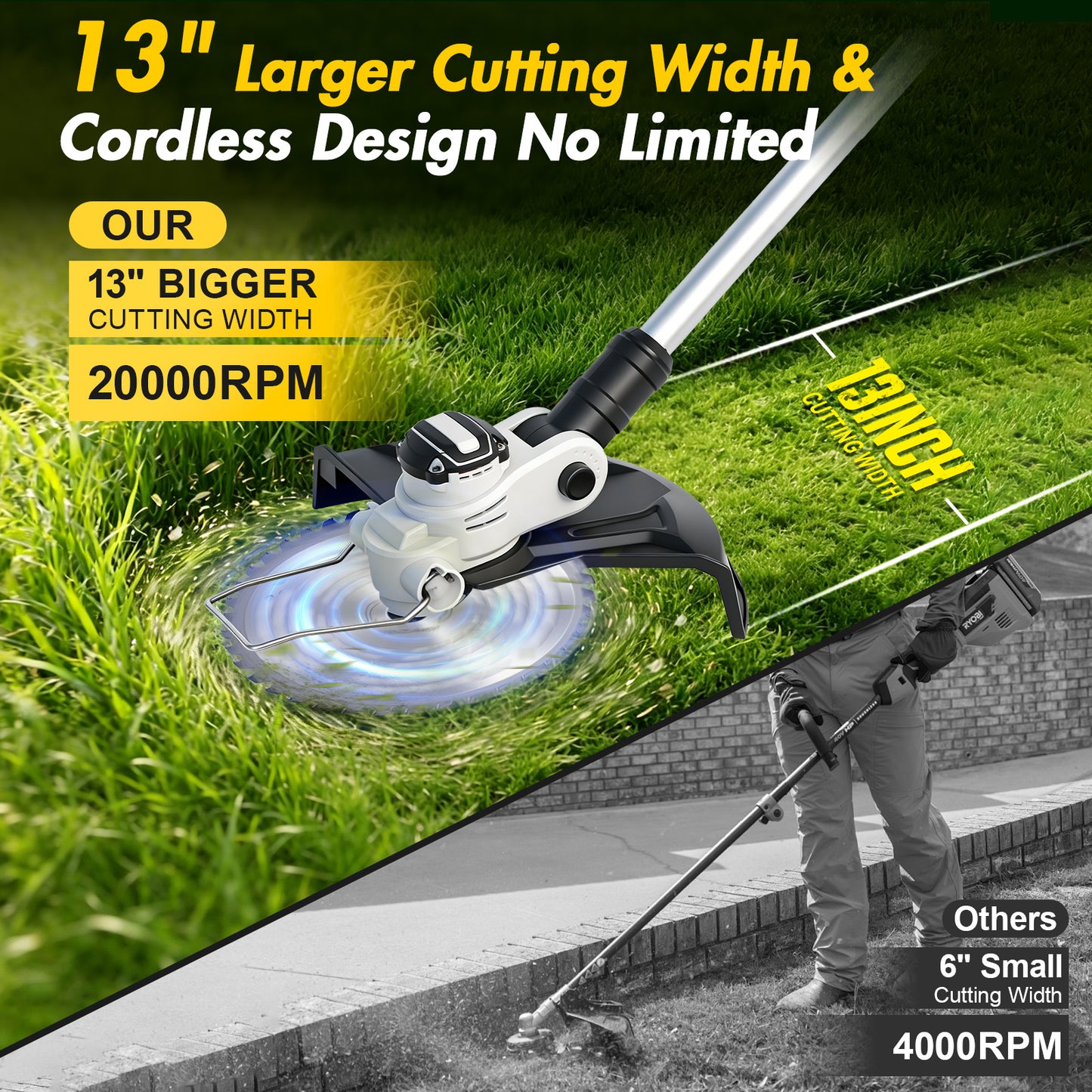 CATGOOD 13" Cordless Weed Wacker, 1300W Electric Weed Eater with 8Ah 24V Battery, 4 in 1 String Trimmer with Brushless Motor