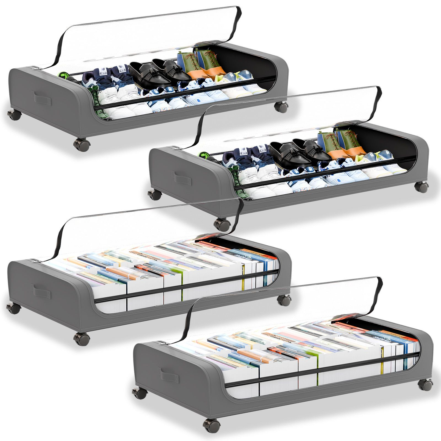Under Bed Storage Containers, Under Bed Shoe Storage With Wheels,Under Bed Storage Bins Drawer For Clothes, Blankets And Shoes, Bedding,Gray,4PK