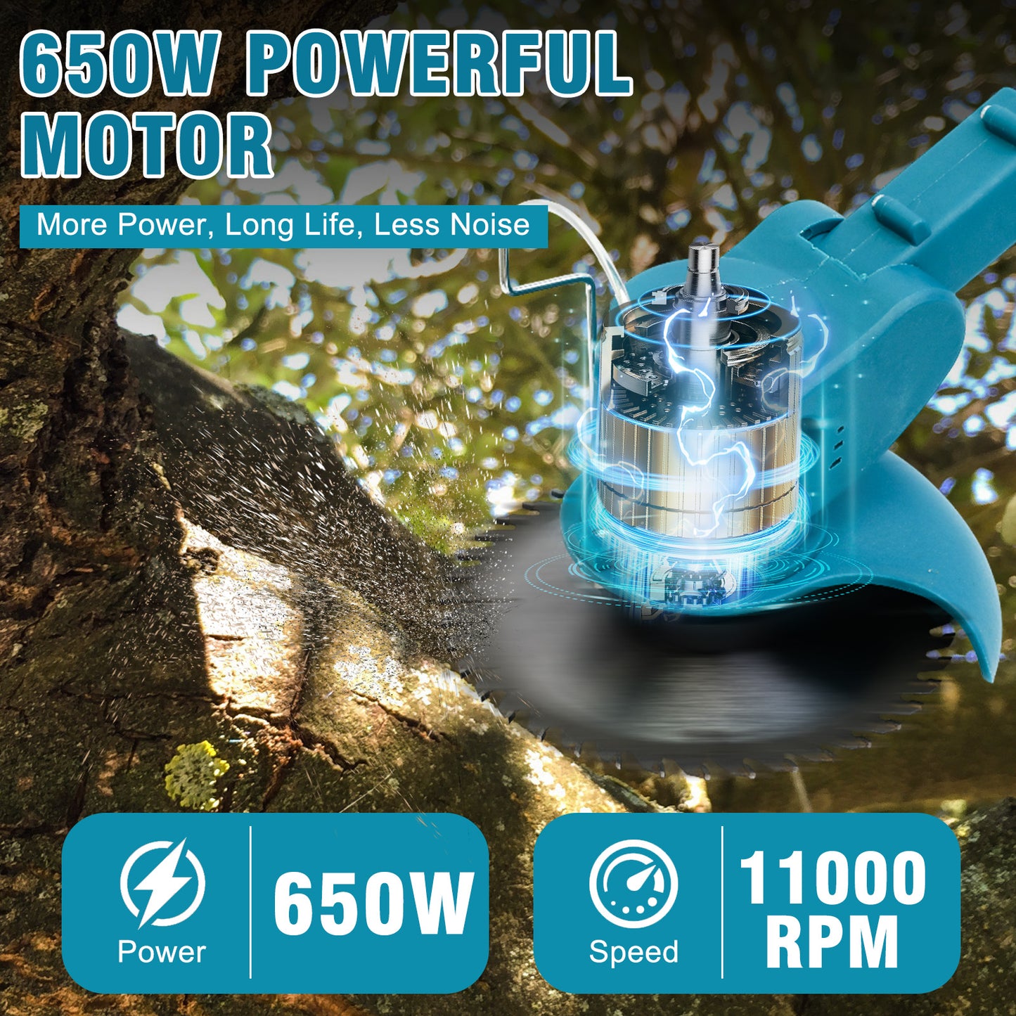 24V 650W Electric Grass Trimmer Cordless W/2 Batteries, 2600MAH Battery Weed Eater, Electric Weed Wacker, Lawn Mower Cordless Pruning Cutter Weed Wacker Garden Trimming Tool