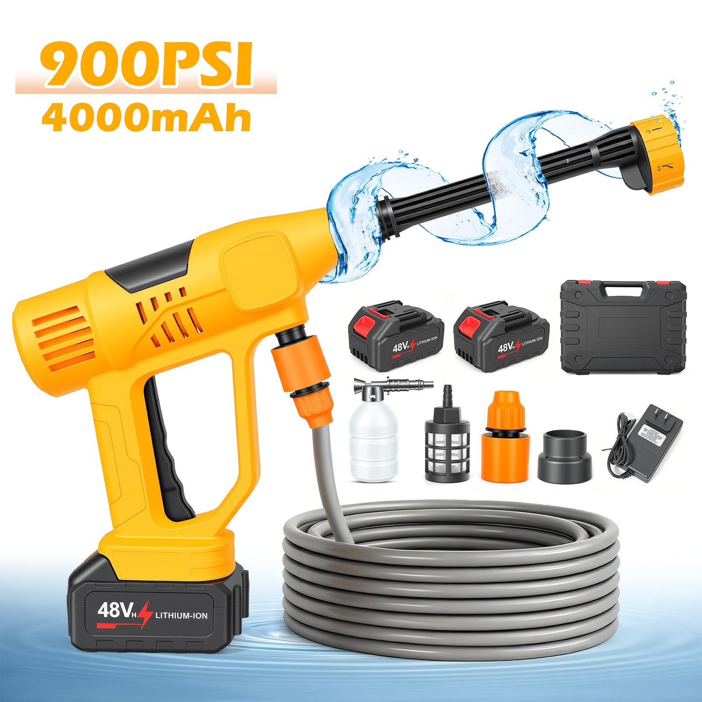 BAOKALER Cordless Pressure Washer, 900PSI 21V Portable Pressure Power Washer with Foam Cannon & 6-in-1 Nozzle,10-Speed Adjustment, for Car Washing, Patio, Garden, Driveway, Home Cleaning