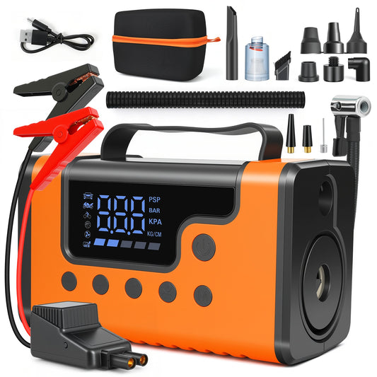 Portable Car Jump Starter with Air Compressor, 8-in-1 Car Battery Chargers with Cordless Handheld Vacuum (8.0L Gas & 6.0L Diesel) Jumper Box with 150PSI Tire Inflator, 12V Battery Booster with Air Pump, Holiday Gifts