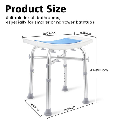 Shower Chair 400lbs Heavy Duty Shower Stool with Padded Bath Seat, Tool-Free Assembly, Height Adjustable Anti-Slip Shower Bench Bathtub Stool Seat for Elderly, Senior, Handicap & Disabled