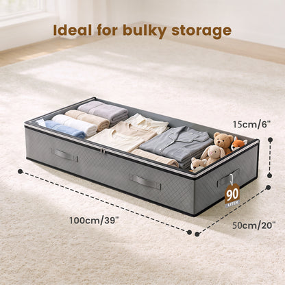 6 Pack Under Bed Storage Containers, 90L Foldable Underbed Storage Bins with Reinforced Handles for Clothing, Bedding, Dark Gray
