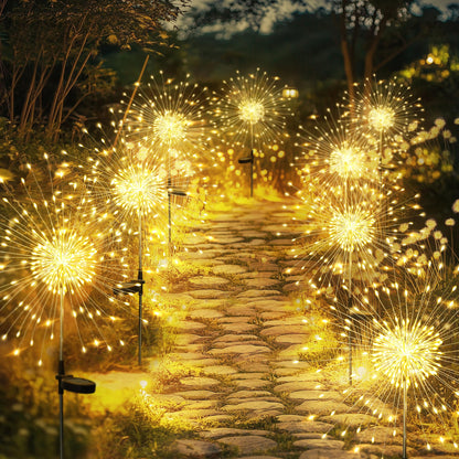 Solar Lights Outdoor Decorative, Solar Garden Lights, 8 Pack Firework Stake Lights for Garden Decor, Unique Gifts for Women, Gifts for Grandma, Warm White - 120 LED
