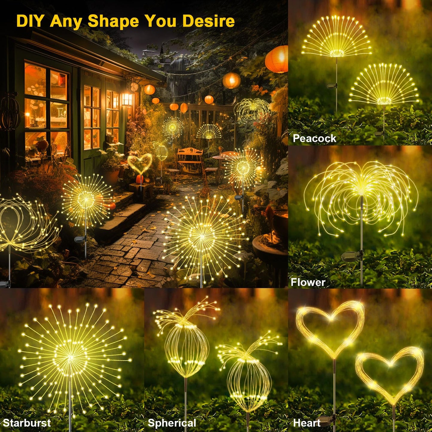 Garden Outdoor Decor Lights 120LED 6Pack, Solar Garden Lights for Yard Outside Fairy Decorative,Solar Powered for Yard Pathway Flowerbed Planter Balcony Patio Decor£¨Warm White£©