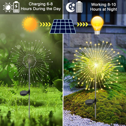 Solar Lights Outdoor Decorative, Solar Garden Lights, 4 Pack Firework Stake Lights for Garden Decor, Unique Gifts for Women, Gifts for Grandma, Warm White - 120 LED