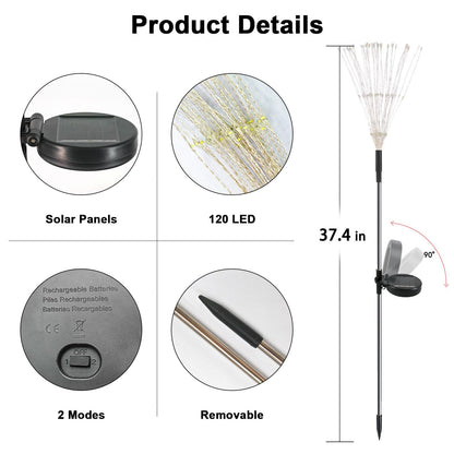 Solar Lights Outdoor Decorative, Solar Garden Lights, 8 Pack Firework Stake Lights for Garden Decor, Unique Gifts for Women, Gifts for Grandma, Warm White - 120 LED