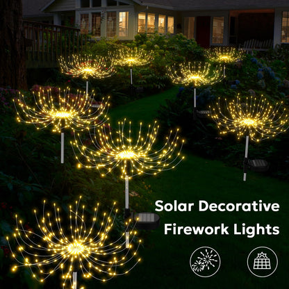Solar Lights Outdoor Decorative, Solar Garden Lights, 4 Pack Firework Stake Lights for Garden Decor, Unique Gifts for Women, Gifts for Grandma, Warm White - 120 LED