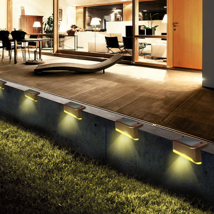 4PCS Outdoor Solar Deck Lights, Waterproof Solar Step Lights, LED Solar Lights for Outdoor Stairs Fence Yard Patio Railing Garden Pathway Christmas Decoration Lights(Brown-Warm White)