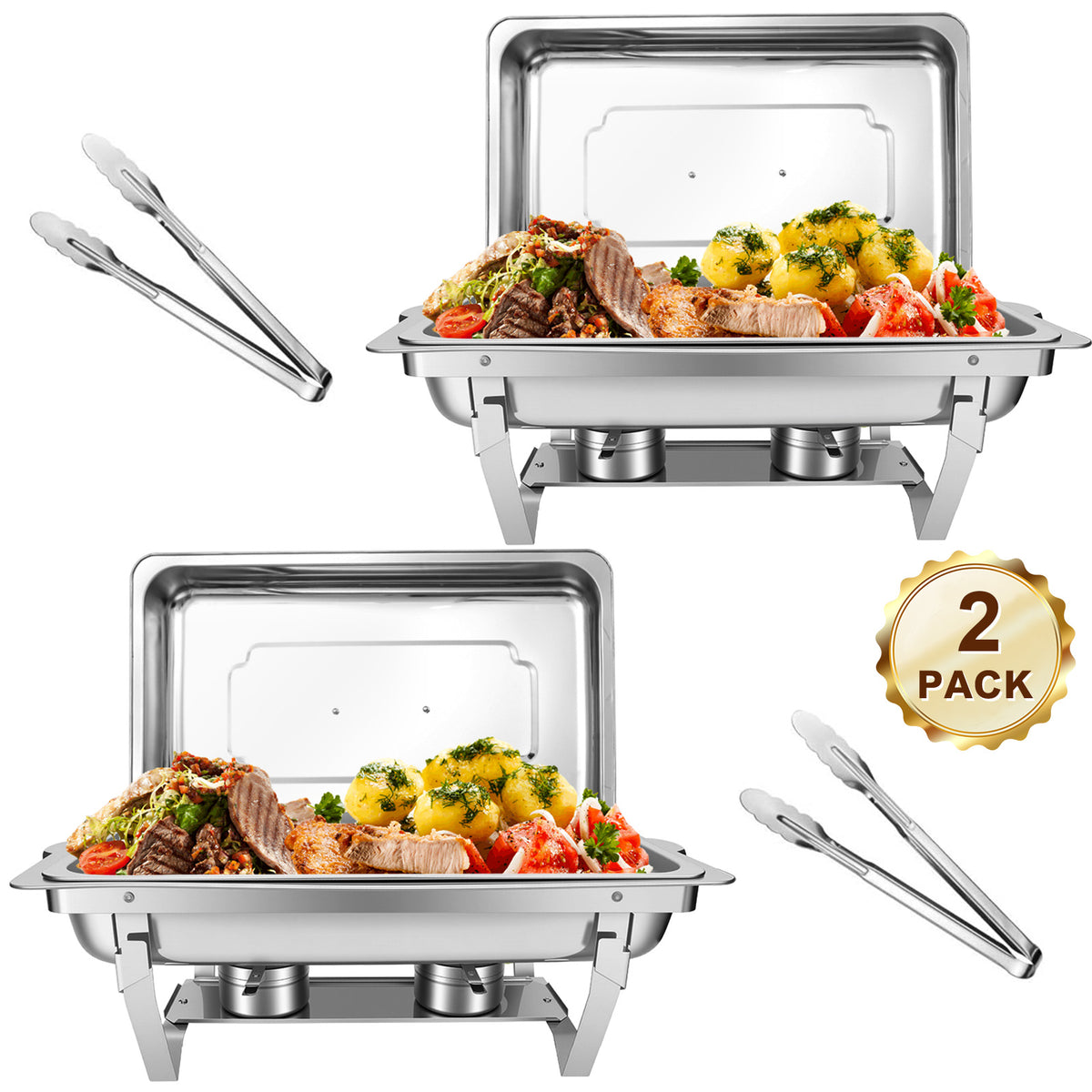 BAOKALER 2 Pack 9QT Chafing Dish Buffet Set Stainless Steel Food Warmer Chafer Complete Set with Water Pan, Chafing Fuel Holder for Party Catering